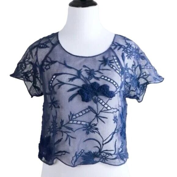 Anthropologie Vanessa Virginia Navy Crop Top - Picture 1 of 5